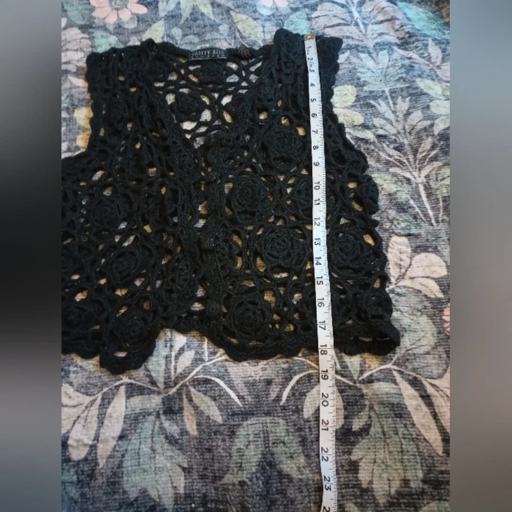 Vintage Cherry Stix Womens Crochet Button Vest OS/ S-M  Black 90s Fairy Grunge - Picture 11 of 11